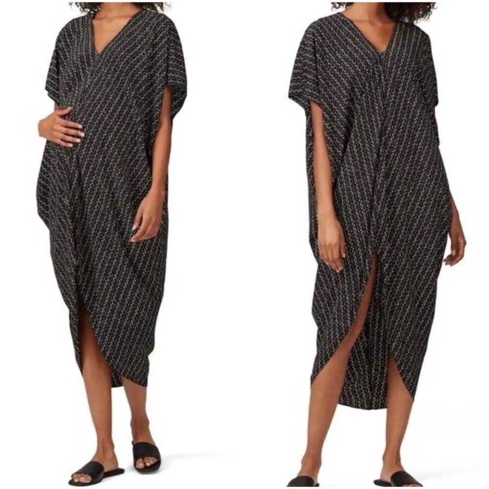 HATCH Women One Size Black Abstract Print V-Neck High Low Maternity Dress O/S